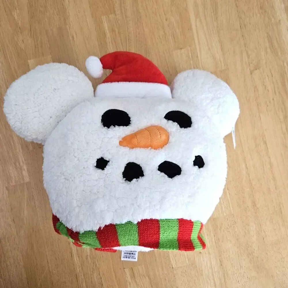 Disney Parks Mickey Mouse Snowman Plush Throw Pillow Christmas 2024 NWT
